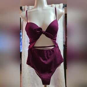 #812 Burgundy Cutout One-Piece Swimsuit